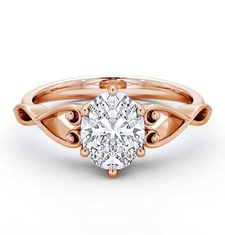 Oval Diamond with Heart Band Engagement Ring 18K Rose Gold Solitaire ENOV11_RG_THUMB2 