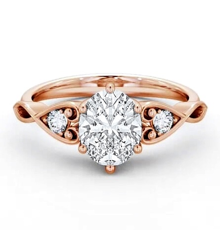 Oval Diamond with Heart Band Engagement Ring 9K Rose Gold Solitaire ENOV11S_RG_THUMB2 