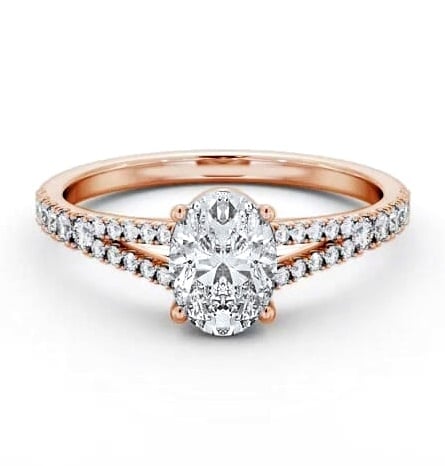 Oval Diamond Split Band Engagement Ring 18K Rose Gold Solitaire ENOV27S_RG_THUMB1