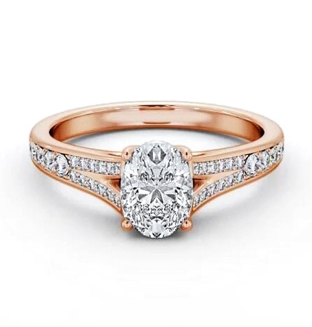 Oval Diamond Split Channel Engagement Ring 9K Rose Gold Solitaire ENOV28S_RG_THUMB1