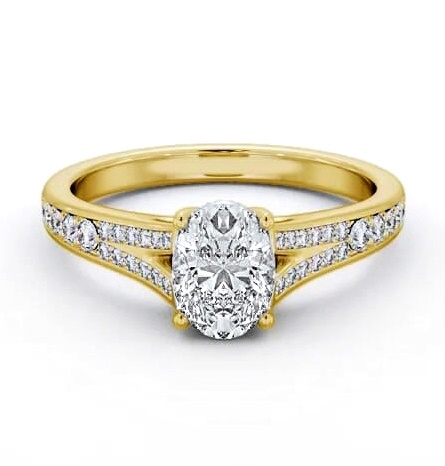 Oval Diamond Split Channel Engagement Ring 9K Yellow Gold Solitaire ENOV28S_YG_THUMB1