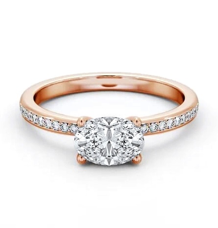 Oval Diamond East To West Engagement Ring 9K Rose Gold Solitaire ENOV29S_RG_THUMB1