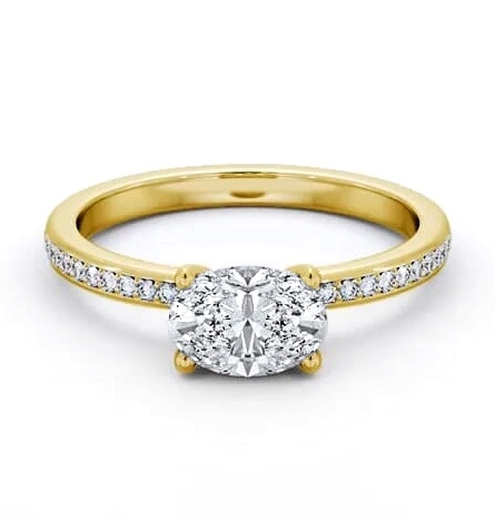 Oval Diamond East To West Engagement Ring 9K Yellow Gold Solitaire ENOV29S_YG_THUMB1