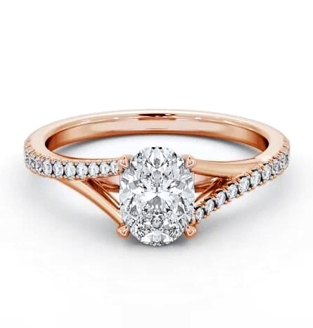 Oval Ring 18K Rose Gold Solitaire with Offset Side Stones ENOV35S_RG_THUMB1