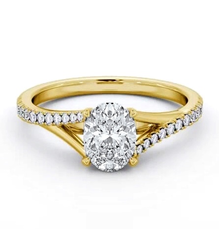 Oval Ring 9K Yellow Gold Solitaire with Offset Side Stones ENOV35S_YG_THUMB1