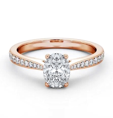 Oval Diamond Tapered Band Engagement Ring 9K Rose Gold Solitaire ENOV36S_RG_THUMB2 