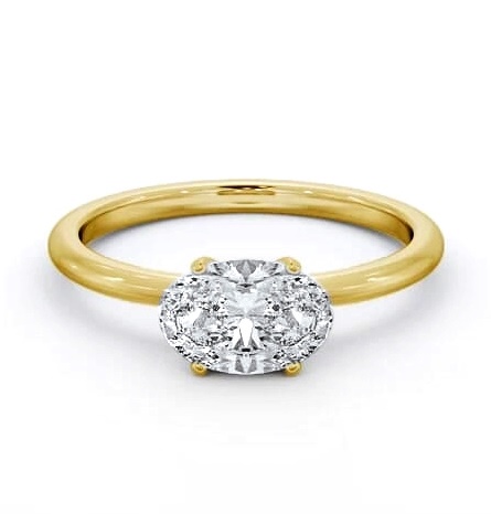 Oval Diamond East To West Style Ring 18K Yellow Gold Solitaire ENOV38_YG_THUMB1
