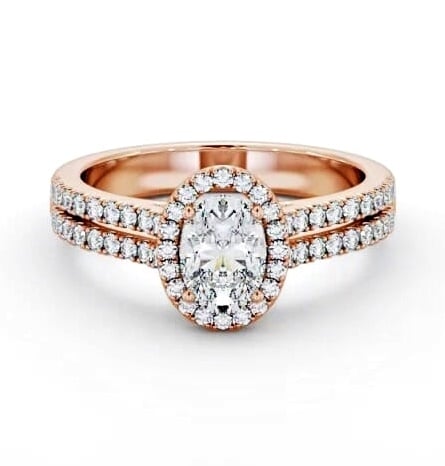 Halo Oval Diamond Split Band Engagement Ring 18K Rose Gold ENOV48_RG_THUMB1