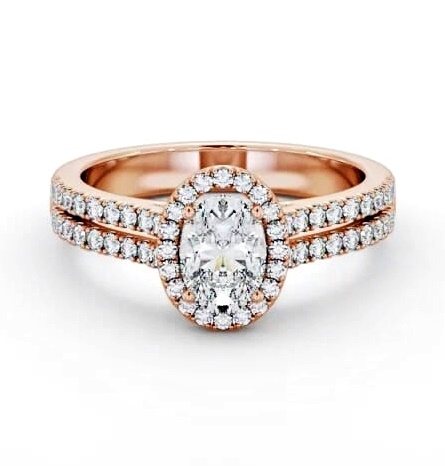 Halo Oval Diamond Split Band Engagement Ring 18K Rose Gold ENOV48_RG_THUMB2 