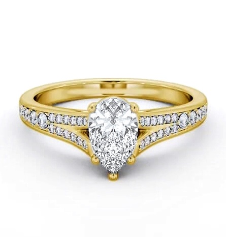 Pear Diamond Split Channel Engagement Ring 9K Yellow Gold Solitaire ENPE20S_YG_THUMB1