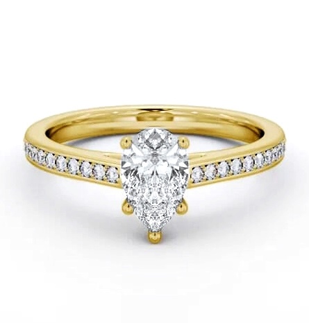 Pear Diamond 5 Prong Engagement Ring 9K Yellow Gold Solitaire ENPE23S_YG_THUMB1