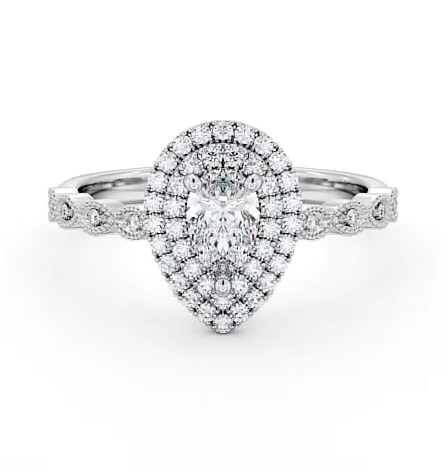 Double Halo Pear Diamond Engagement Ring 9K White Gold ENPE24_WG_THUMB1