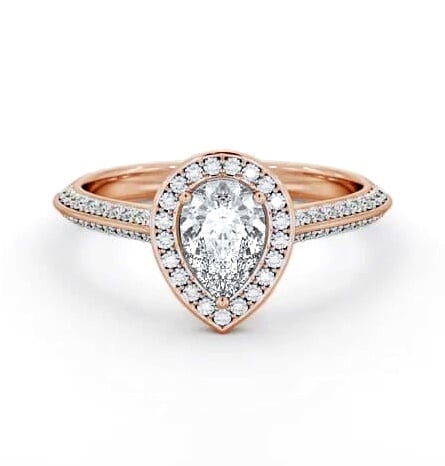 Halo Pear Diamond with Knife Edge Band Engagement Ring 9K Rose Gold ENPE40_RG_THUMB1