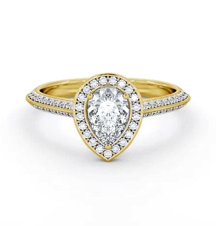 Halo Pear Diamond with Knife Edge Band Engagement Ring 9K Yellow Gold ENPE40_YG_THUMB1