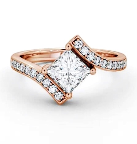 Princess Diamond Offset Band Engagement Ring 9K Rose Gold Solitaire ENPR35_RG_THUMB2 