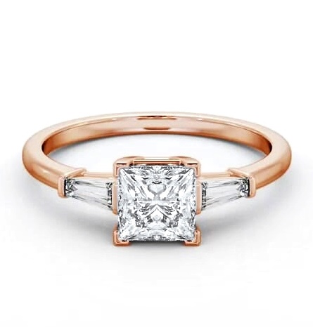 Princess Ring 9K Rose Gold Solitaire with Tapered Baguette Side Stones ENPR67S_RG_THUMB1