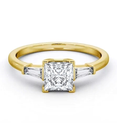 Princess Ring 9K Yellow Gold Solitaire Tapered Baguette Side Stones ENPR67S_YG_THUMB1