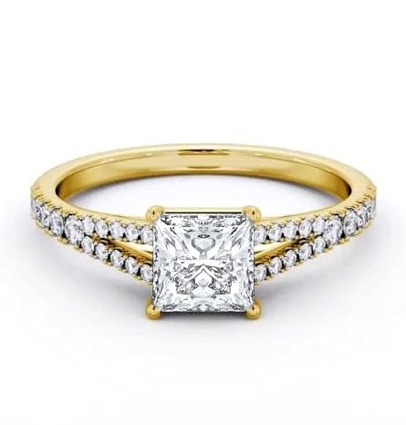 Princess Diamond Split Band Engagement Ring 9K Yellow Gold Solitaire ENPR68S_YG_THUMB1