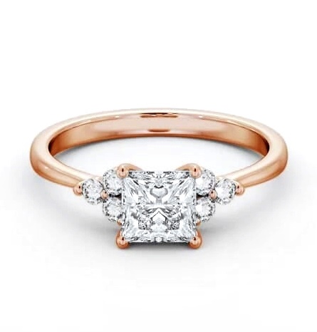 Princess Ring 18K Rose Gold Solitaire with Three Round Diamonds ENPR73S_RG_THUMB1