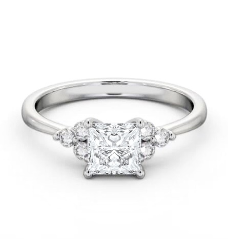 Princess Ring 9K White Gold Solitaire with Three Round Diamonds ENPR73S_WG_THUMB1