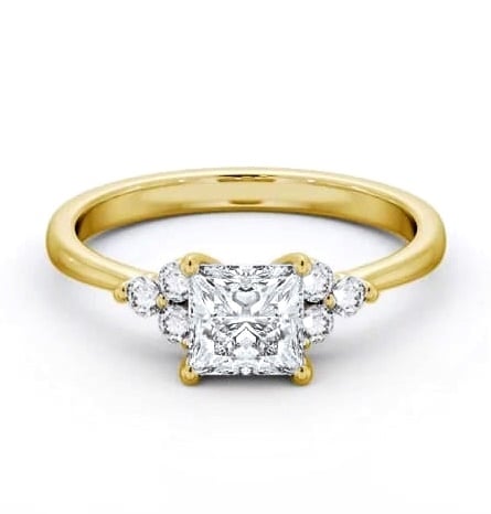 Princess Ring 9K Yellow Gold Solitaire with Three Round Diamonds ENPR73S_YG_THUMB1