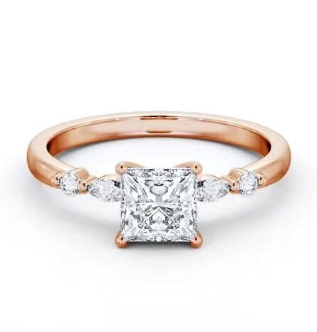 Princess Ring 9K Rose Gold Solitaire with Marquise and Round Diamonds ENPR75S_RG_THUMB1