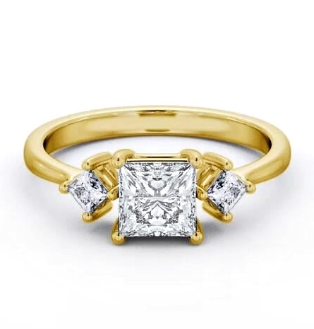 Princess Ring 9K Yellow Gold Solitaire with A Smaller Diamond ENPR76S_YG_THUMB1