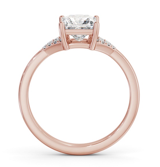 Princess Ring 9K Rose Gold Solitaire with a V Pattern Of Side Stones ENPR77S_RG_THUMB1 