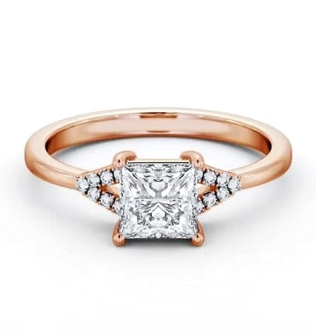 Princess Ring 9K Rose Gold Solitaire with a V Pattern Of Side Stones ENPR77S_RG_THUMB2 