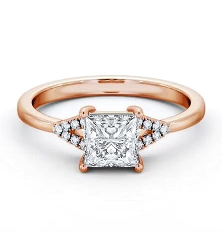 Princess Ring 9K Rose Gold Solitaire with a V Pattern Of Side Stones ENPR77S_RG_THUMB1