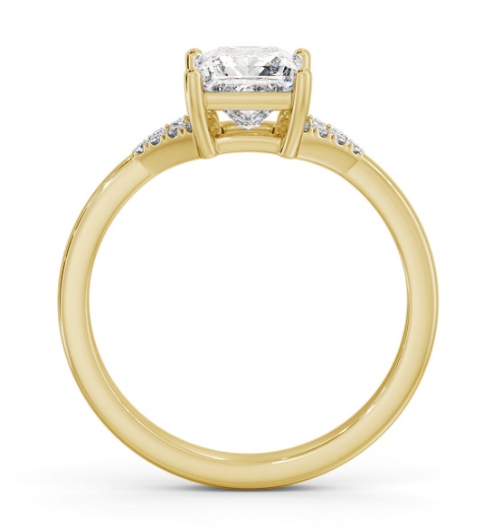 Princess Ring 9K Yellow Gold Solitaire with a V Pattern Of Side Stones ENPR77S_YG_THUMB1 