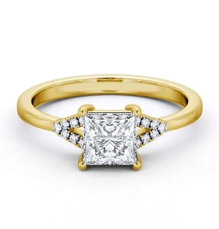 Princess Ring 9K Yellow Gold Solitaire with a V Pattern Of Side Stones ENPR77S_YG_THUMB1