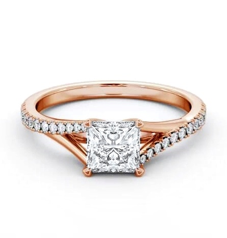 Princess Ring 18K Rose Gold Solitaire with Offset Side Stones ENPR84S_RG_THUMB2 