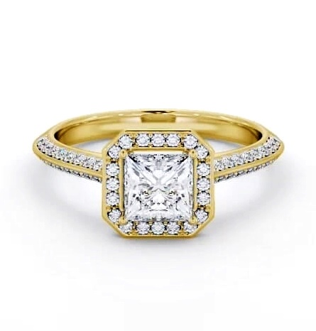 Halo Princess Diamond with Knife Edge Band Ring 9K Yellow Gold ENPR99_YG_THUMB1