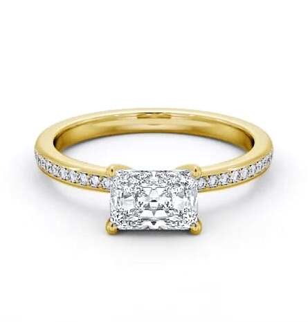 Radiant Diamond East To West Engagement Ring 9K Yellow Gold Solitaire ENRA27S_YG_THUMB1