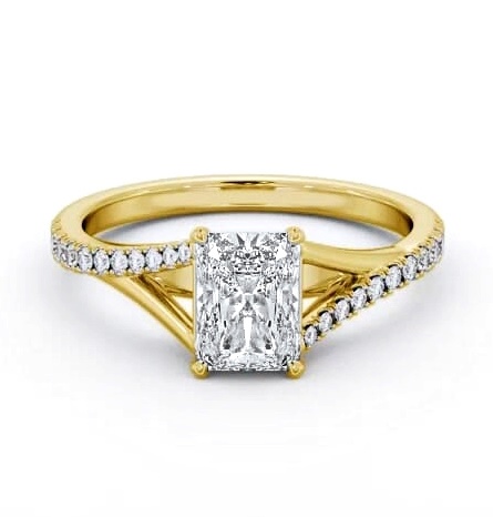 Radiant Ring 9K Yellow Gold Solitaire with Offset Side Stones ENRA32S_YG_THUMB1