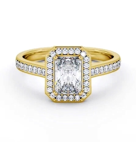 Radiant Diamond with A Channel Set Halo Ring 18K Yellow Gold ENRA44_YG_THUMB1