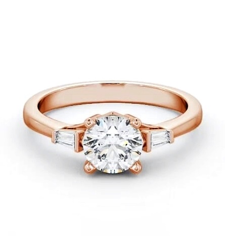 Round Ring 9K Rose Gold Solitaire with Baguette Side Stones ENRD159S_RG_THUMB2 