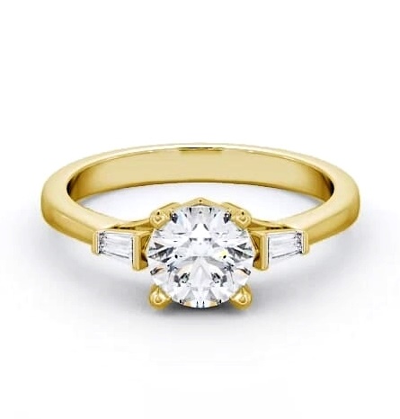 Round Ring 9K Yellow Gold Solitaire with Baguette Side Stones ENRD159S_YG_THUMB2 