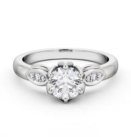 Round Diamond Leaf Design Engagement Ring Palladium Solitaire ENRD161S_WG_THUMB2 