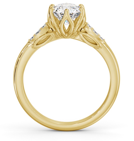 Round Diamond Leaf Design Engagement Ring 18K Yellow Gold Solitaire ENRD161S_YG_THUMB1 