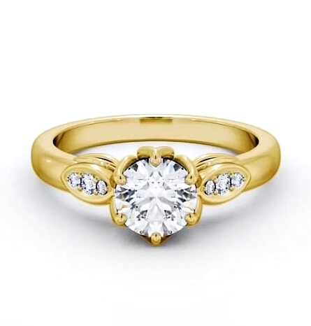 Round Diamond Leaf Design Engagement Ring 9K Yellow Gold Solitaire ENRD161S_YG_THUMB2 