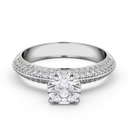 Round Ring 9K White Gold Solitaire with Pave Cluster Side Stones ENRD165S_WG_THUMB2 