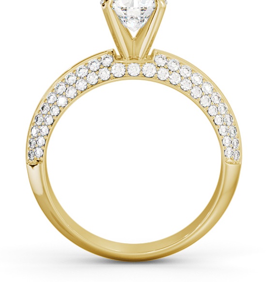 Round Ring 18K Yellow Gold Solitaire with Pave Cluster Side Stones ENRD165S_YG_THUMB1 