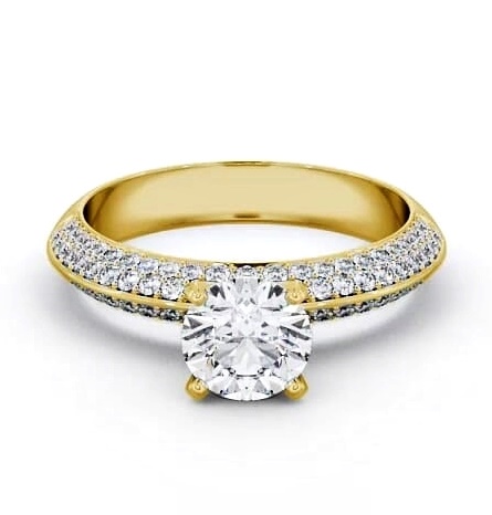 Round Ring 18K Yellow Gold Solitaire with Pave Cluster Side Stones ENRD165S_YG_THUMB2 