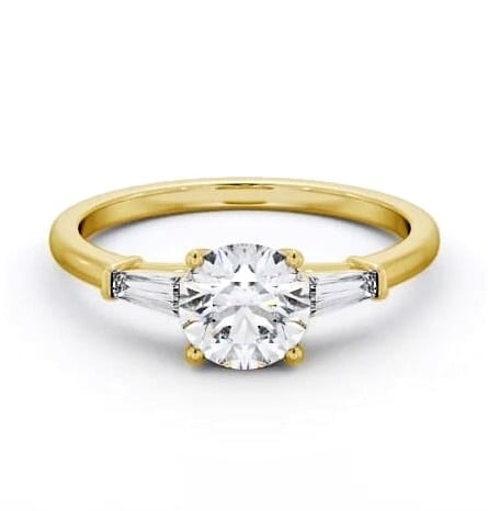 Round Ring 9K Yellow Gold Solitaire with Tapered Baguette Side Stones ENRD168S_YG_THUMB2 