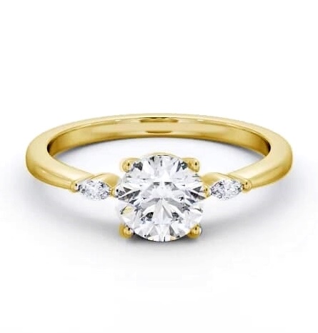 Round Ring 18K Yellow Gold Solitaire with Marquise Shape Side Stones ENRD176S_YG_THUMB2 