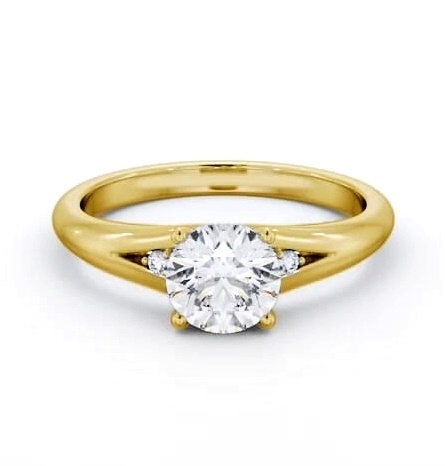 Round Ring 9K Yellow Gold Solitaire with A Single Smaller Diamond ENRD180S_YG_THUMB2 