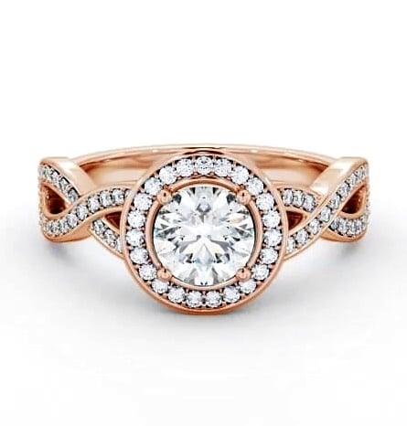 Halo Round Diamond Crossover Band Engagement Ring 9K Rose Gold ENRD181_RG_THUMB1