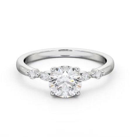 Round Ring 18K White Gold Solitaire with Marquise and Round Diamonds ENRD182S_WG_THUMB1